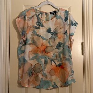 DKNY Floral Blouse in Teal and Peach